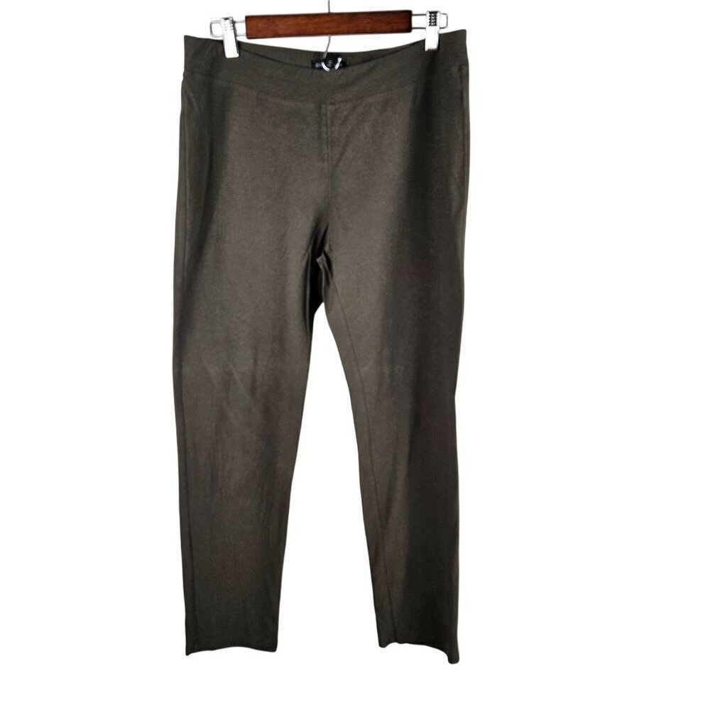 Eileen Fisher Size Medium Olive Green Pant Knit Pullon Straight Leg 28" Inseam